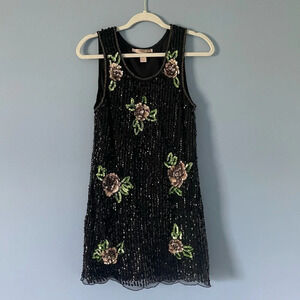 Forever 21 sequin rose floral Black shift Dress Size Small 14050